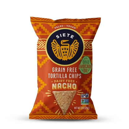 Siete Family Foods Nacho Tortilla Chips, 24 x 1 oz Case - Snacks