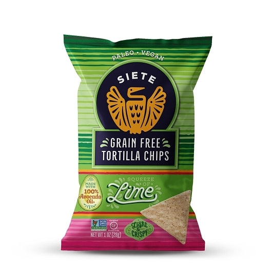 Siete Family Foods Lime Tortilla Chips, 24 x 1 oz Case - Snacks