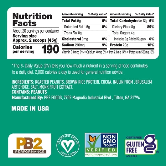PB2 Foods Performance Peanut Protein With Cocoa, 2 x 32 oz Case - DOT product image 7