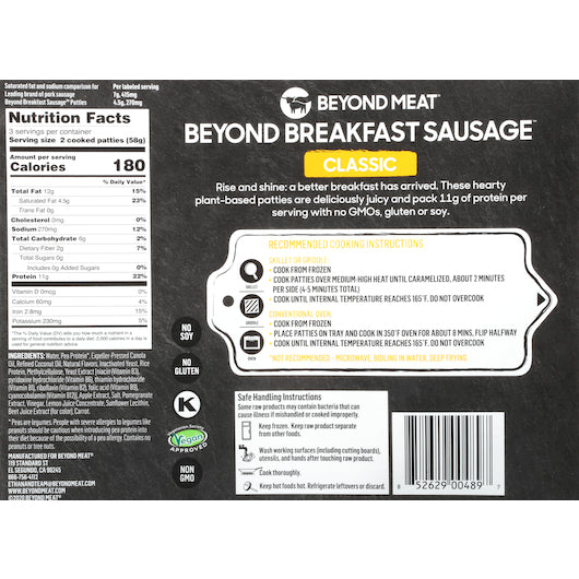 Beyond Meat Vegan Original Recipe Breakfast Sausage, 12 x 7.4 oz Case - DOT product image 2