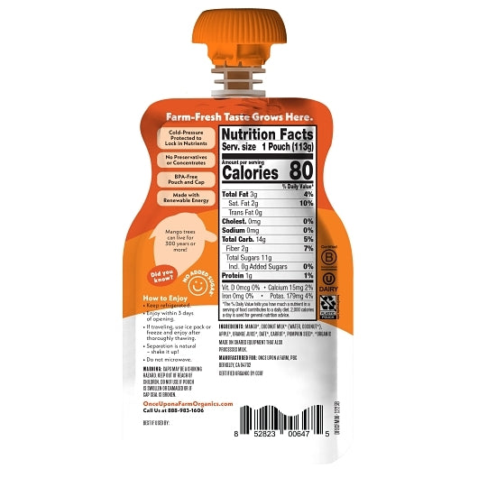 Once Upon A Farm Dairy-Free Kids Coco For Mangoes Smoothie Pouch, 8 x 4 oz Case - Beverages