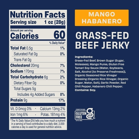 County Archer Jerky Gluten-Free Mango Habanero Grass-Fed Beef Jerky, 12 x 2.5 oz Case - DOT product image 5