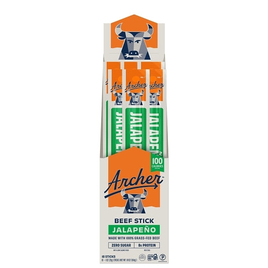 Country Archer Jerky Co Jalapeno Grass-Fed Beef Sticks, 6 x 18 x 1 oz Case - Meat Snacks