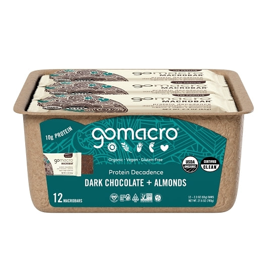 Gomacro Dark Chocolate + Almonds Bar, 12 x 1 ct Case - Candy & Confections - image 2