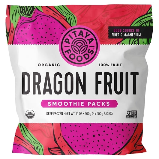 Pitaya Plus Organic Dragon Fruit Smoothie Packs, 8 x 14 oz Case - Frozen Fruit