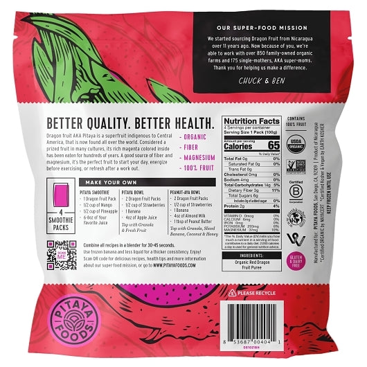 Pitaya Plus Organic DRAGON FRUIT SMOOTHIE PACKS, 8 x 14 oz Case - DOT product image 2