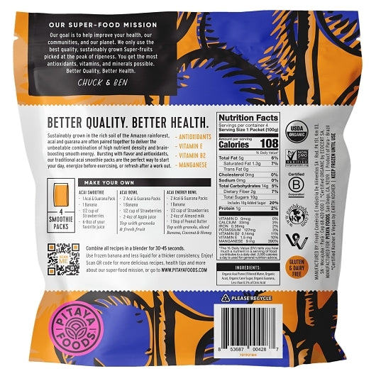 Pitaya Plus ORGANIC ACAI TRADITIONAL SMOOTHIE PACK, 8 x 14 oz Case - DOT product image 3
