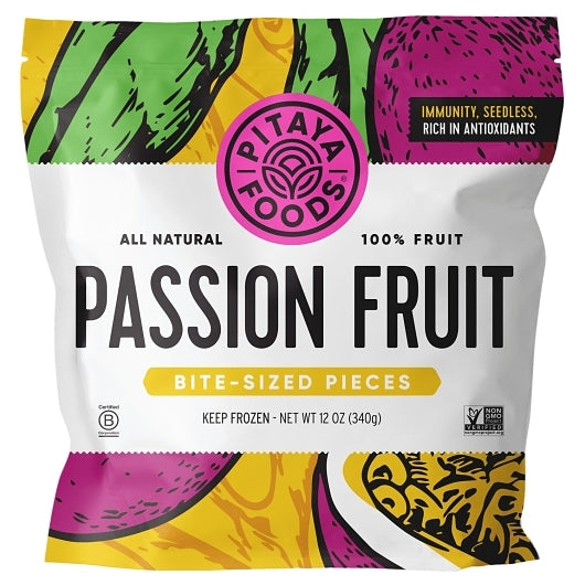 Pitaya Plus Seedless Passion Fruit Cubes, 8 x 12 oz Case - Frozen Fruit