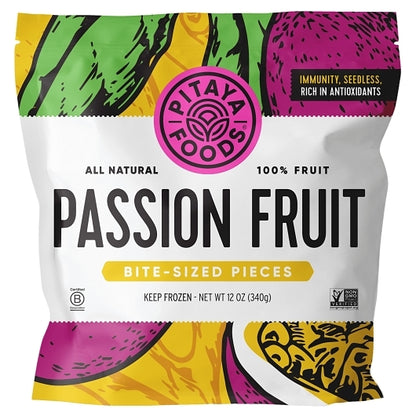 Pitaya Plus Seedless Passion Fruit Cubes, 8 x 12 oz Case - Frozen Fruit