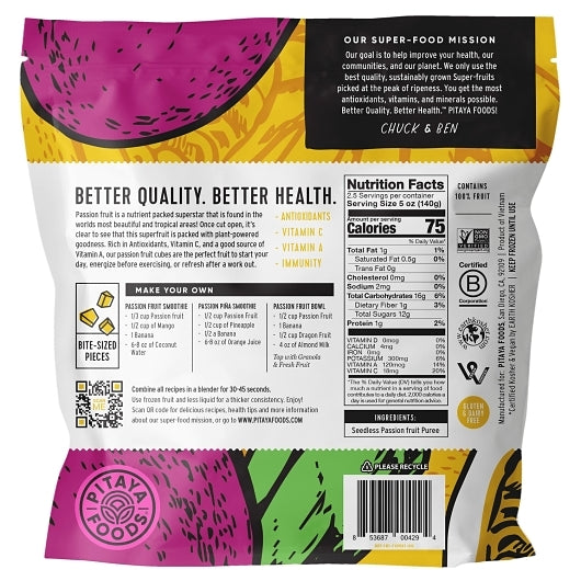 Pitaya Plus Seedless Passion Fruit Cubes, 8 x 12 oz Case - DOT product image 2
