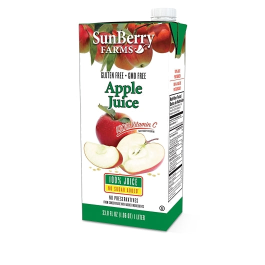 Sunberry Farms Apple Juice 100%, 12 x 33.8 fl oz Case - Fruit & Sides