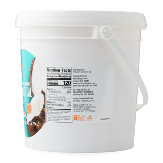 BetterBody Foods Organic Naturally Refined Coconut Oil, 1 x 1 GA Case - Pantry Ingredients