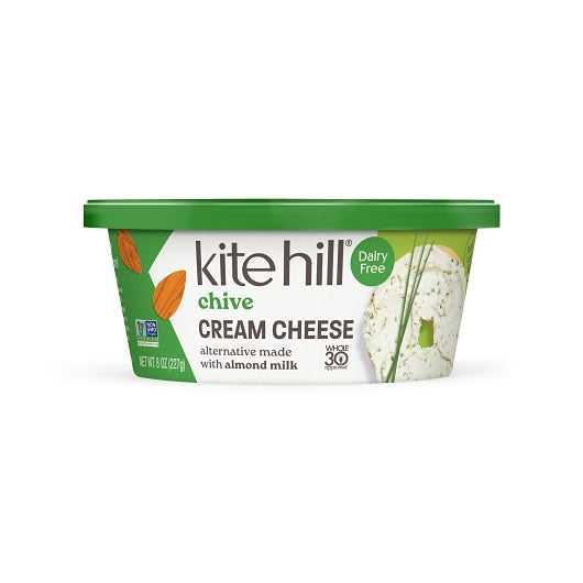 Kite Hill Dairy-Free Chive Almond Cream Cheese, 6 x 8 oz Case - Cheese & Dairy
