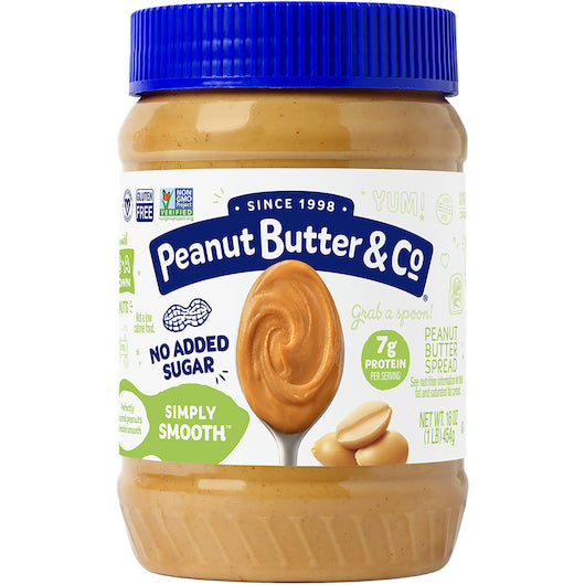 Peanut Butter & Co All Natural Simply Smooth Peanut Butter Spread, 6 x 16 oz Case - Pantry Ingredients