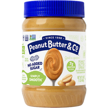 Peanut Butter & Co All Natural Simply Smooth Peanut Butter Spread, 6 x 16 oz Case - Pantry Ingredients