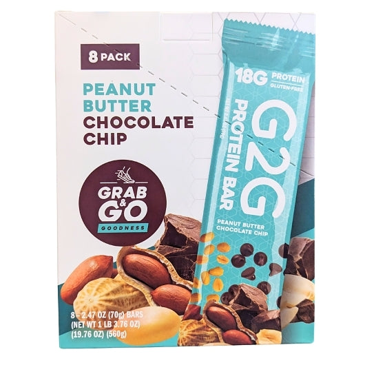 G2G Bar Peanut Butter Chocolate Chip Protein Bar, 6 x 8 x 2.47 oz Case - Pantry Ingredients