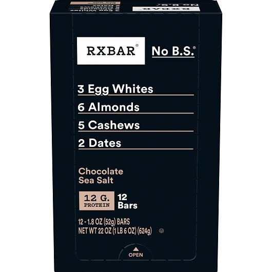 Rxbar Kosher Chocolate Sea Salt Protein Bar, 6 x 12 x 1.8 oz Case - Candy & Confections - image 2
