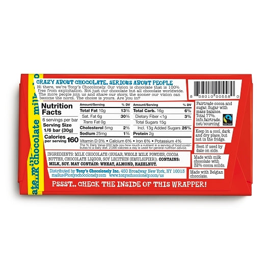 Tony's Chocolonely 32% Milk Chocolate Bar, 15 x 6.35 oz Case - DOT product image 8