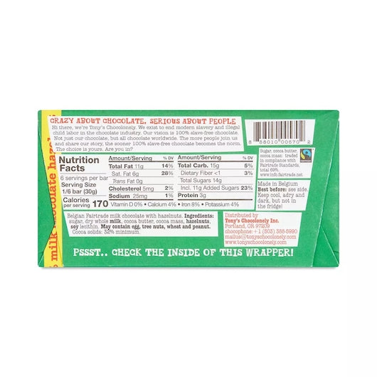 Tony's Chocolonely 32% Milk Hazelnut Bar, 15 x 6.35 oz Case - DOT product image 4