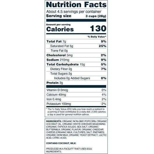 LesserEvil Organic Cheddar Popcorn, 6 x 4.6 oz Case - Popcorn, Pretzels & Snack Mix
