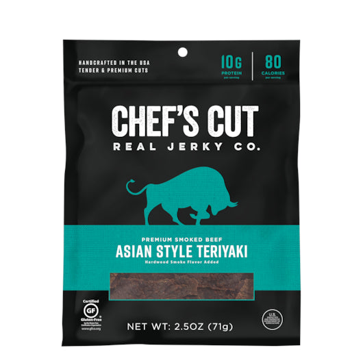 Chef's Cut Asian Smoked Beef Teriyaki Asian, 8 x 2.5 oz Case - Meat Snacks