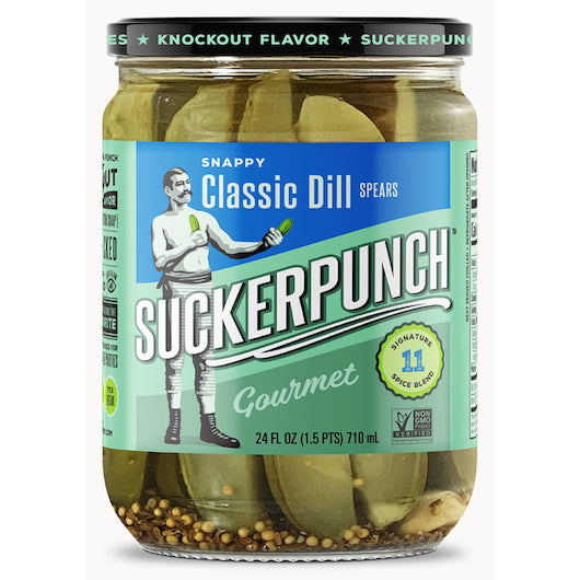 Suckerpunch Gourmet Snappy Classic Dill Pickle Spears Jar, 6 x 24 oz Case - Condiments & Sauces