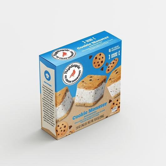 Nightingale, Inc. Baked From Scratch Cookie Monster Chomp Size Ice Cream Sandwiches, 7 x 10.4 oz Case - Bakery &