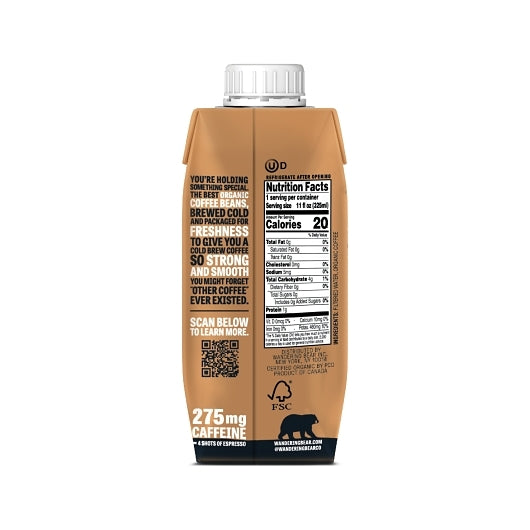 Wandering Bear Coffee Organic Straight Black Cold Brew Coffee, 12 x 11 fl oz Case - Coffee & Tea