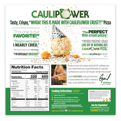 Caulipower Gluten-Free Veggie Cauliflower Crust Pizza, 8 x 11.85 oz Case - DOT product image 6