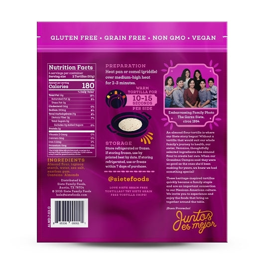 Siete Family Foods Almond Flour Tortillas, 12 x 7 oz Case - Nuts & Seeds