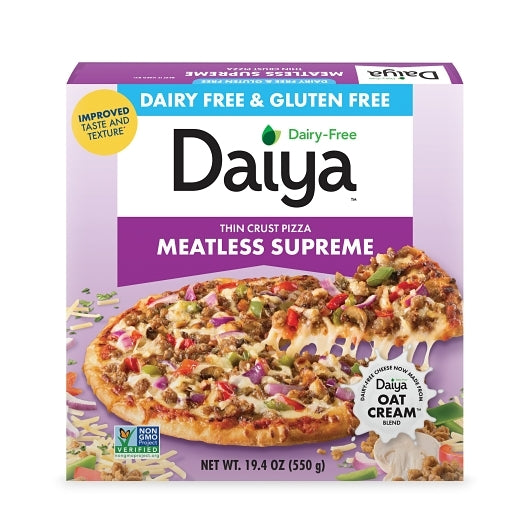Daiya Vegan Dairy-Free Plant-Based Thin Crust Supreme Pizza, 8 x 19.4 oz Case - Front/center packaged product image
