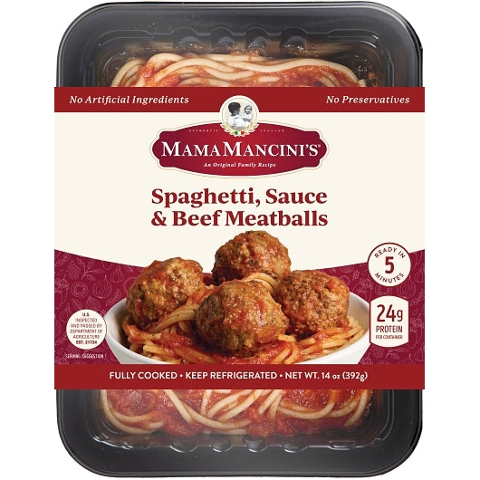 Mama Mancini's Spaghetti & Beef Meatballs with Italian Style Sauce, 6 x 14 oz Case - Pantry Ingredients
