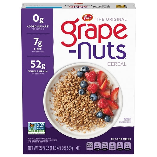 Post Grape-Nuts Whole Grain Box Cereal, 12 x 20.5 oz Case - Breakfast Foods