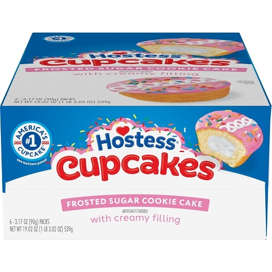 Hostess Sugar Cookie Cupcakes, 6 x 3.17 oz Case - Bakery & Desserts