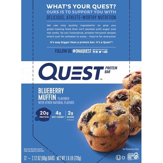 Quest Nutrition Protein Bar Blueberry Muffin, 12 x 2.12 oz Case - Bakery & Desserts