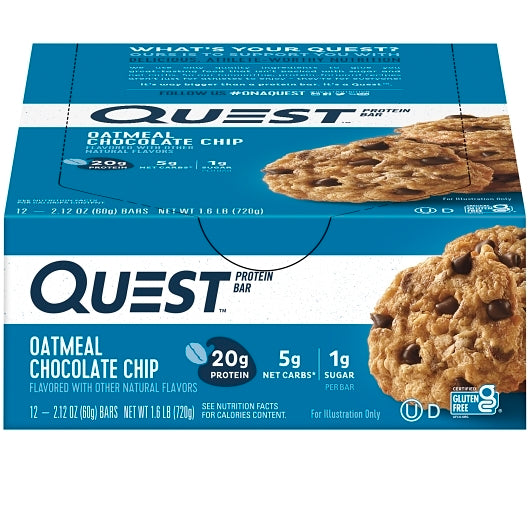 Quest Nutrition Oatmeal Chocolate Chip Bar, 12 x 2.12 oz Case - Snacks