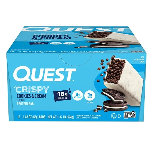 Quest Nutrition Protein Crispy Hero Bar Cookies & Cream, 12 x 1.83 oz Case - Bakery & Desserts