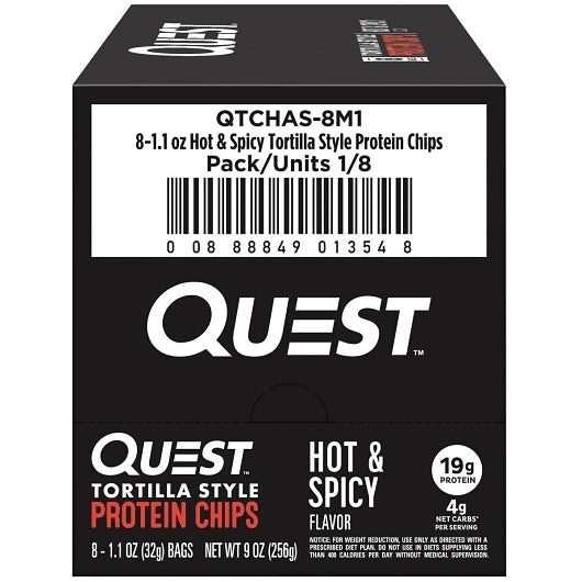 Quest Nutrition Protein Tortilla Chips Hot & Spicy, 8 x 1.1 oz Case - Snacks