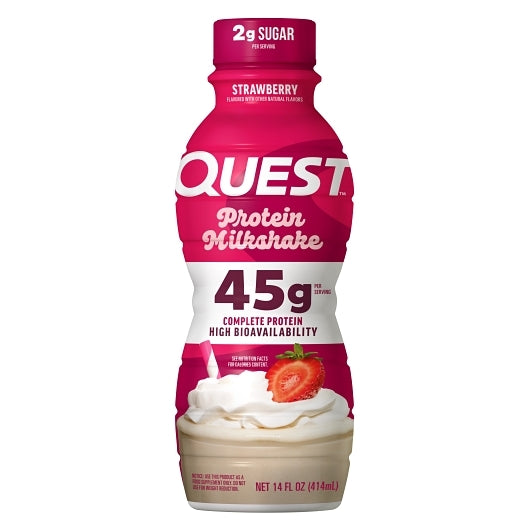 Quest Nutrition High Protein Strawberry Milkshake, 12 x 14 fl oz Case - Beverages