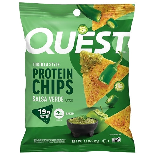Quest Nutrition Protein Tortilla Chips Salsa Verde, 8 x 1.1 oz Case - Snacks