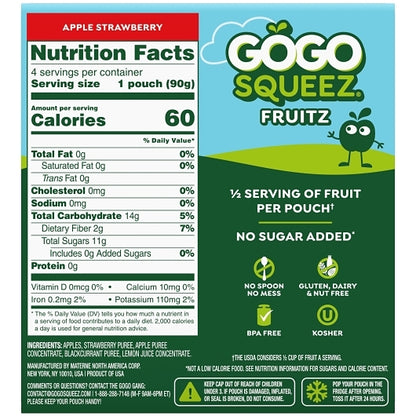 Gogo Squeez Strawberry Applesauce, 12 x 4 each Case - Dried Fruit & Fruit Snacks