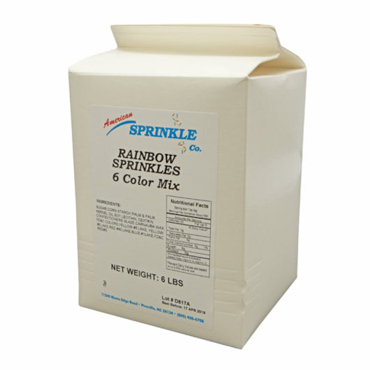 American Sprinkle Sprinkles Rainbow 6 Colors, 4 x 6 lb Case - Candy & Confections