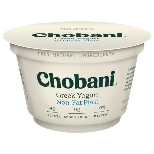 Chobani Plain Non Fat Greek Yogurt Greek Yogurt, 12 x 5.3 oz Case - Cheese & Dairy