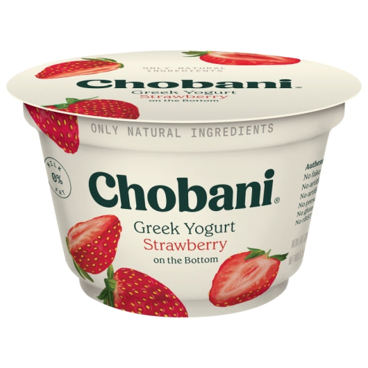Chobani Non Fat Strawberry Greek Yogurt, 12 x 5.3 oz Case - Cheese & Dairy
