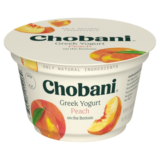 Chobani Non Fat Peach Greek Yogurt, 12 x 5.3 oz Case - Cheese & Dairy