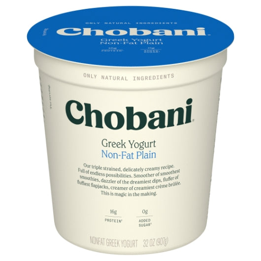 Chobani Non Fat Plain Greek Yogurt, 6 x 32 oz Case - Cheese & Dairy