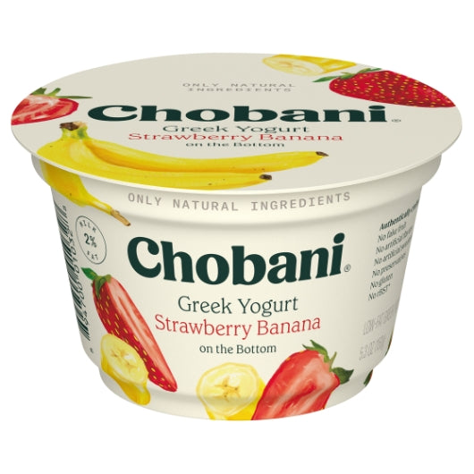 Chobani Low Fat Strawberry Banana Greek Yogurt, 12 x 5.3 oz Case - Cheese & Dairy