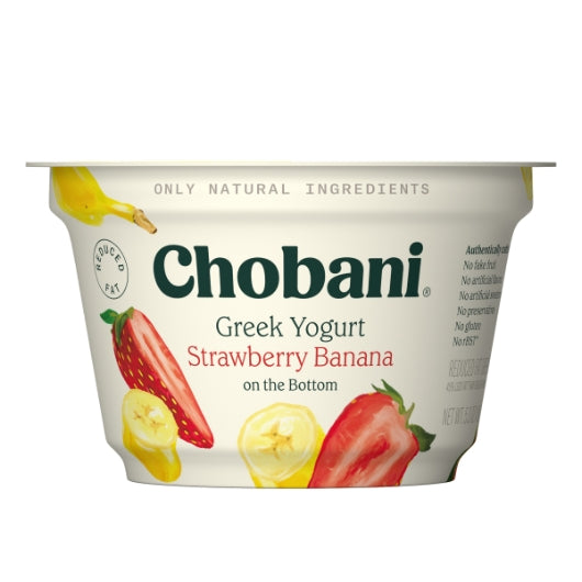 Chobani Low Fat Strawberry Banana Greek Yogurt, 12 x 5.3 oz Case - Front/center packaged product image