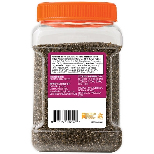 BetterBody Foods ORGANIC CHIA SEEDS, 6 x 2 lb Case - DOT product image 2
