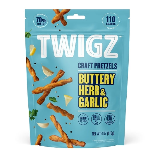 Twigz Pretzels Buttery Herb & Garlic Pretzels, 6 x 4 oz Case - Popcorn, Pretzels & Snack Mix